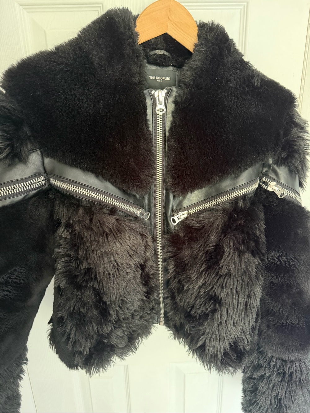 THE KOOPLES Black Faux Fur Zipper Jacket, Size Small, MOTO, LUXURY - Picture 2 of 7